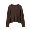 Novedad para Otoño 31/8 Suéter casual retro de otoño de cuello redondo corto holgado con lentejuelas y diseño calado para mujer F1268
