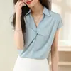 Origem transfronteiriça 2024 verão novo design de moda francês senso de nicho gola V manga curta camisa top feminino