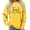 Comércio Exterior Suprimento Transfronteiriço Viagem É Minha Terapia Moletom Feminino com Gola Redonda Estampado Tamanho Europeu Casual Caimento Solto