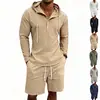 Bestseller de verão da Amazon estilo americano: conjunto casual simples de linho com listras verticais + shorts listrados de corte solto para o dia a dia