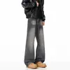 Jeans de Hombre Micro-Campana Pierna Recta Negro-Gris Lavado Desgastado Sueltos Cintura Alta Adelgazante Estilo Boyfriend Pantalones Largos Nuevos