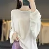 Nuevo estilo de principios de otoño, suéter de punto casual fino de lana para mujer con cuello redondo y mangas largas tipo murciélago, suéter fino de color liso, camiseta básica