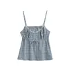 Camisola Retro de Cuadros Dulce y Picante con Lazo para Cintura, Cuello en V, Botones, Top de Verano Nuevo Ajustado Sexy