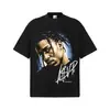 2026 Cruzada Asaproky Retrato Verão Algodão Puro Peso Pesado Versátil Manga Curta Estilo Americano Gola Pequena Tendência Camiseta Masculina