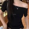 Top Corto de Verano Transfronterizo Europeo y Americano de Color Puro con Cuello Inclinado y Entallado para Mujer Pg0295