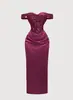 Vestido midi bodycon de satén con lentejuelas, estilo europeo y americano, sin hombros, sin tirantes, para fiesta de noche, corte ajustado