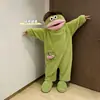 Pijama de una pieza de pez payaso de dibujos animados para mujer, otoño e invierno, pez de boca grande, divertido, forrado de polar, grueso, tonto, se puede usar afuera como ropa de casa