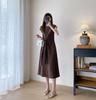 Lk652 Falda Asimétrica de Diseño Nicho Francés Europeo y Americano Sobre la Rodilla Vestido Casual con Tirantes en la Cintura para Mujer