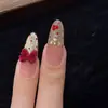 Novas Unhas Postiças Dazzling Red Velvet Fofas de Coelho de Jade Olho de Gato Feitas à Mão para o Ano Novo, Elegantes e Realçadoras da Pele, Luxo Leve e Versáteis