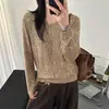 Suéter de punto francés con cuello en V para mujer, estilo fino para primavera y otoño, top de manga larga suave y liso, elegante y versátil, diseño calado, suéter que estiliza
