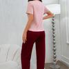 Conjunto Casual Casual Largo Estampado de Calça Longa de Manga Curta para Mulheres de Verão com Gravata Borboleta Conjunto de Duas Peças Pijama Estampado