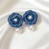 Nuevos Pendientes Transfronterizos Europeos y Americanos, Estilo de Arte Textil Geométrico con Diseño de Incrustaciones de Perlas, Pendientes de Botón Florales, Accesorios Versátiles para Orejas