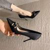 Zapatos de tacón alto puntiagudos 2022 Primavera y Otoño nuevos de boca poco profunda elegantes zapatos de trabajo públicos de tacón de aguja color liso zapatos profesionales para mujer