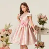 Vestido Princesa Niña Pequeño Mediano Dama de Honor Primer Cumpleaños Festival Actuación Amazon Lazo Manga Corta Abullonado