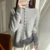 Cárdigan Grueso de Punto Crochet Vintage con Cuello Medio Alto Abotonado Adelgazante para Mujer, Suéter Suave Amigable con la Piel de Invierno, Abrigo Cálido
