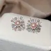 Pendientes de Perla con Zirconia Brillante de Fuegos Artificiales Lágrimas de Sirena Rosa Pendientes de Estilo de la Corte Francesa Pendientes de Lujo Ligero de Alta Gama para Mujer