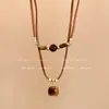 Collar Ojo de Tigre Maillard para Mujer, Estilo Vintage, Cadena de Clavícula de Lujo de Alta Gama, Collar Solar de Perlas, Accesorio de Moda