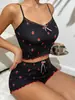 Pijama Canelado Transfronteiriço Europeu e Americano para Mulheres, Acabamento em Renda, Conjunto de Short e Camisola Sexy e Fashion, Conjunto de Duas Peças para Casa para Mulheres