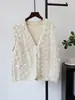Chaleco de punto con patchwork de malla resistente, diseño de mariposa tridimensional, nuevo suéter chaleco dulce en capas para otoño e invierno para mujer