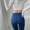 Lindos Glúteos Para Cima! Calça Lápis Feminina Jeans Pêssego Xadrez Arejada Cintura Alta Slim Gola Alta Alta Elasticidade Calça de Perna Pequena