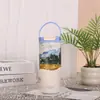 Taza de Pajilla de Doble Uso con Separación de Té y Agua Estilo Pintura al Óleo 3D Acero Inoxidable 316 Taza Térmica Portátil para Exteriores Montaje en Coche Taza de Hielo