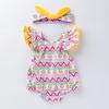 Verano Nuevo Bebé Niña Manga Volante Sandía Moda Espalda Cruzada Camiseta Sombrero Mameluco Estampado Infantil Ropa para Niños