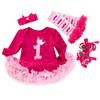 Vestido de tubo de manga larga para bebé transfronterizo, niña de 0 a 2 años, mono rosa, vestido de una pieza, traje de cuatro piezas para niños