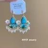 Novos Brincos de Coração com Flor de Diamante e Pérola Estilo Chinês Moda Versátil Brincos de Tarraxa de Nicho com Senso de Design Brincos de Nicho