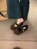 Primer Encuentro Ji Gris Retro Correa Única Mary Jane Birkenstock Zapatos Otoño Invierno Cálidos Zapatos de Algodón Planos Zapatos de Mujer Mocasines