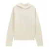 Love and Nancy Trece Líneas Minimalista Invierno Retro Estilo Perezoso Suéter Cálido con Capucha 100% Lana para Mujer 03420