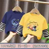 Camiseta de manga longa de algodão puro para meninos, primavera e outono, blusa de outono infantil, novo modelo 2026, base falsa de duas peças para crianças maiores