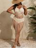 Nuevo Vestido de Tirantes con Lentejuelas y Empalme Transfronterizo Europeo y Americano para Mujer de Talla Grande, Vacaciones, Flecos Largos, Cubre Bikini