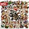 50 Pegatinas Navideñas de Animales Dibujos Animados para Ventas Transfronterizas, Mascotas Lindas con Gorros Navideños, Patrones Festivos Dibujados a Mano, Pegatinas Impermeables
