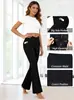 Pantalones de yoga de tiro alto microacampanados para mujer, sensación de segunda piel, adelgazantes, realzan los glúteos, adecuados para usar fuera, control de abdomen cruzado en la cintura, bolsillos laterales, pantalones largos para deportes y fitness