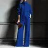 Conjunto de Tricô de 2 Peças Outono e Inverno Novo Europeu e Americano Transfronteiriço Cardigã de Gola Alta Cor Sólida com Manga Longa e Calça de Cintura Alta
