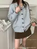 Cardigan de tricô com capuz e botões de chifre, estilo casual coreano, novo para outono e inverno, para mulheres, casaco suéter grosso solto, blusa de manga comprida