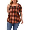 Cross-border Amazon wish2024 Verão Nova liquidação feminina manga curta xadrez gola redonda solta estampada Top T