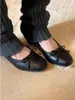 Versão em Couro Macio~Retro Francês Bico Redondo Slip-On Versátil Salto Grosso Sapatos com Laço Boca Rasa Mary Jane Sapatos Femininos