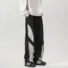 Calças Paraquedistas Casuais Retrô Listradas Estilo Americano Masculinas e Femininas Largas de Perna Larga Dança Esportes Secagem Rápida Macacão Fino