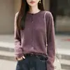 Novo suéter de malha de cashmere outono/inverno para mulheres, cardigã de gola redonda, modelagem solta, top base de lã escovada