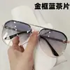 Óculos de Sol de Metal da Moda para Mulheres, Óculos de Sol com Meia Armação e Ponte Dupla, Óculos de Sol Aviador Unisex com Proteção Solar