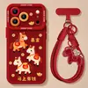 Lanyard Rojo Año del Caballo Nuevo Lanyard de Muñeca para Teléfono Accesorio Parche de Caballo Rojo con Separador Lanyard