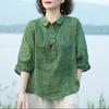 Camisa de solapa de jacquard para mujer, estilo retro, elegante y a la moda, de manga media, ajustada.