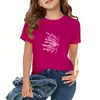 Moda Coreana Estilo Transfronteiriço Amazon para Crianças Maiores, Camiseta Infantil Estilosa de Algodão Puro de Manga Curta com Estampa de Letra e Gola Redonda Solta