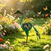 Nuevo producto transfronterizo: Maceta de Metal Azul Pintado con Forma de Grulla, Maceta Escultura de Pájaro Caprichoso Pintada a Mano, Escultura de Jardín Resistente a la Intemperie