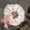 Nuevo estilo de ballet, aro para el pelo de intestino grueso con encaje de diamantes de imitación de industria pesada a cuadros azul leche, linda cuerda para el pelo de niña dulce color crema para mujer