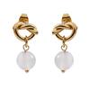 Aretes Mini de Lazo de Lujo, Pendientes Colgantes de Acero Inoxidable 18K con Piedra Natural, Modernos y Compactos, Joyería Versátil