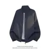 Jaqueta casual masculina de gola alta para primavera e outono, corte solto, mangas raglan, design com zíper duplo, top masculino moderno cleanfit, atacado