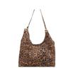 Bolso de Terciopelo Artístico Casual Estilo Japonés Nuevo en Moda Estampado de Leopardo Bolso de Mano de Moda Simple Bloques de Color Bolso de Hombro Único para Mujer