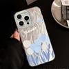 Capa Azul e Branca de Tulipa Popular da Tk para iPhone 15, Capa Fosca Anti-Queda Apple 17Promax com Design Único
